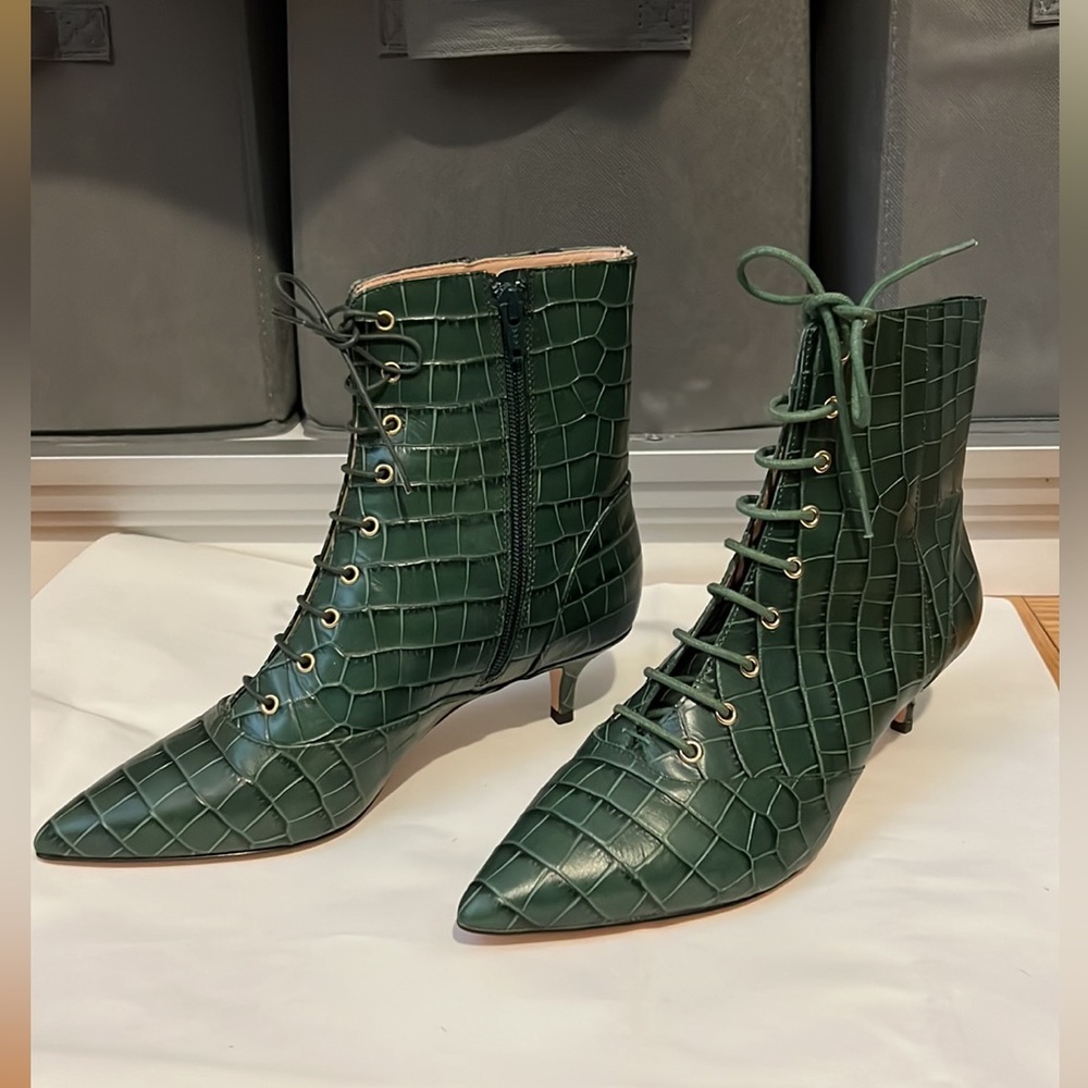 J Crew Leather “Croc” effect booties